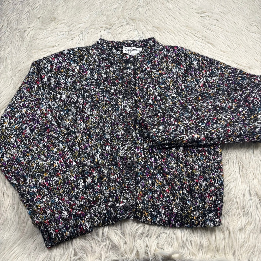 Jay Jacobs Women's L Confetti Speckled Boucle Knit Button Cardigan Dopamine